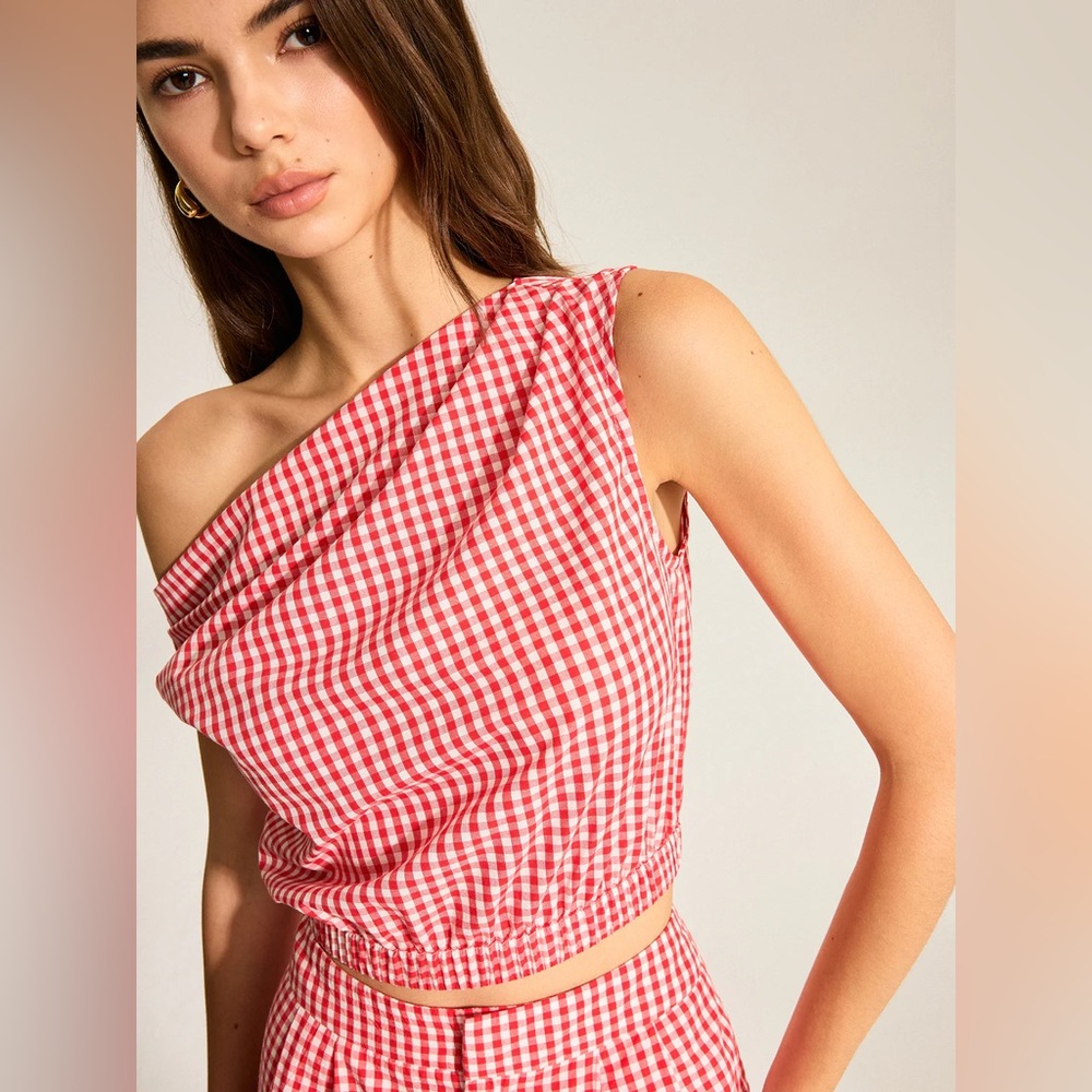 COMMENSE Gingham One-Shoulder Top and Shorts Set - size XLarge - Picture 3 of 7